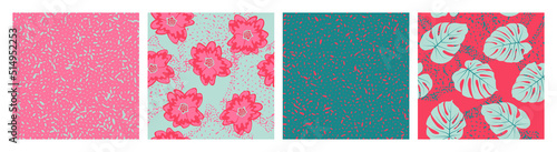 Grain texture and floral seamless pattern vector set. Botanical design of pri...