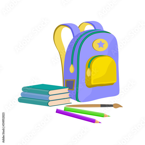 Obraz na płótnie School bag with books, pencil and brush w salonie