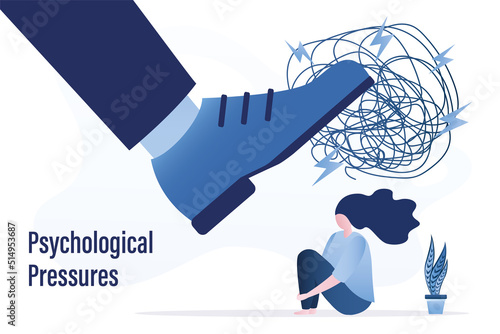 Stress burden, mental problem. Anxiety from work difficulty and overload. Family troubles. Psychological Pressure from too much responsibility. Tired woman under boss or husband pressure.