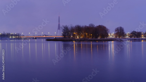 Spring sunrise in old Riga over the Daugava