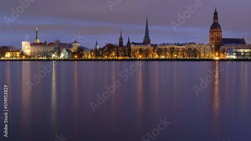 Spring sunrise in old Riga over the Daugava