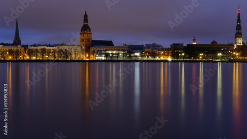 Spring sunrise in old Riga over the Daugava