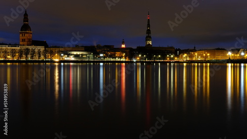 Spring sunrise in old Riga over the Daugava