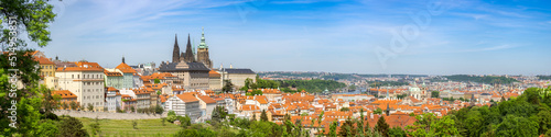 Panorama of the Capital of the Czech Republic with Dominant Feature being Prague Castle, View from the Lookout on Petrin Hill Including Greenery and Typical European Architecture