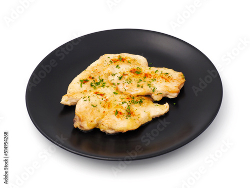 Cooked chicken breast isolated on white background