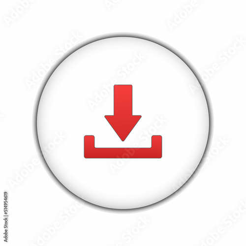 White round button DOWNLOAD with a red arrow. 3 D. Vector illustration.