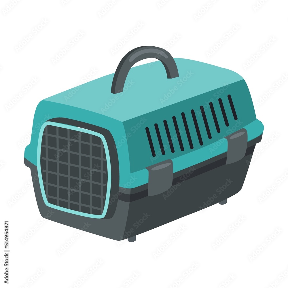Animal carrier cage. Dog with its food, toys, brush, bowls vector illustration. Cartoon animals collar, kennel, balls, shampoo animals concept Animal carrier cage. Dog with its food, toys, brush, bowls vector illustration. Cartoon animals collar, kennel, balls, shampoo animals concept