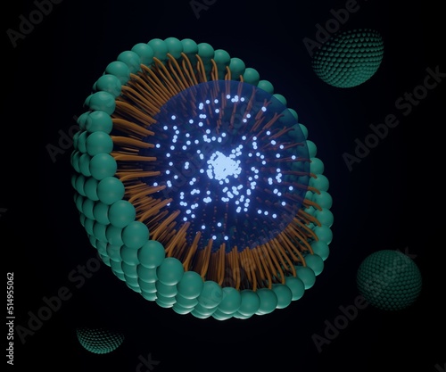 Картината върху платно Solid lipid nanoparticle with nanodrugs carrier 3d rendering