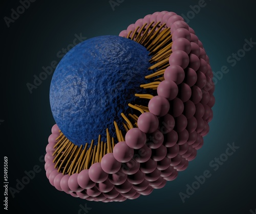 Solid lipid nanoparticle with nanodrugs carrier 3d rendering