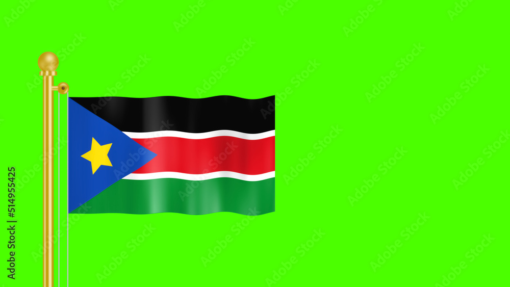 South Sudan waving flag in smooth fabric isolated on green screen. South Sudan waving flag in smooth fabric isolated on green screen.