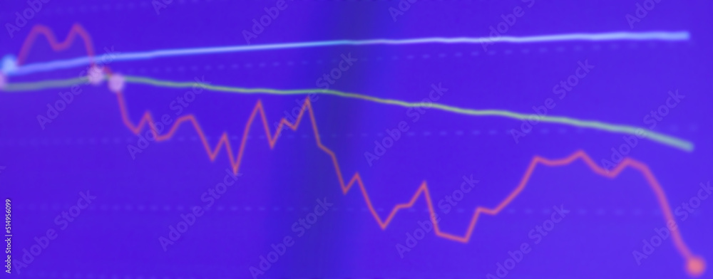 Abstract finance crisis curve purple,veri peri color background.Investment, marketing concept.Blurred background.Crisis business finance curve stock concept.Banner.