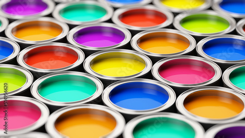 Color paint cans - 3d rendering photo