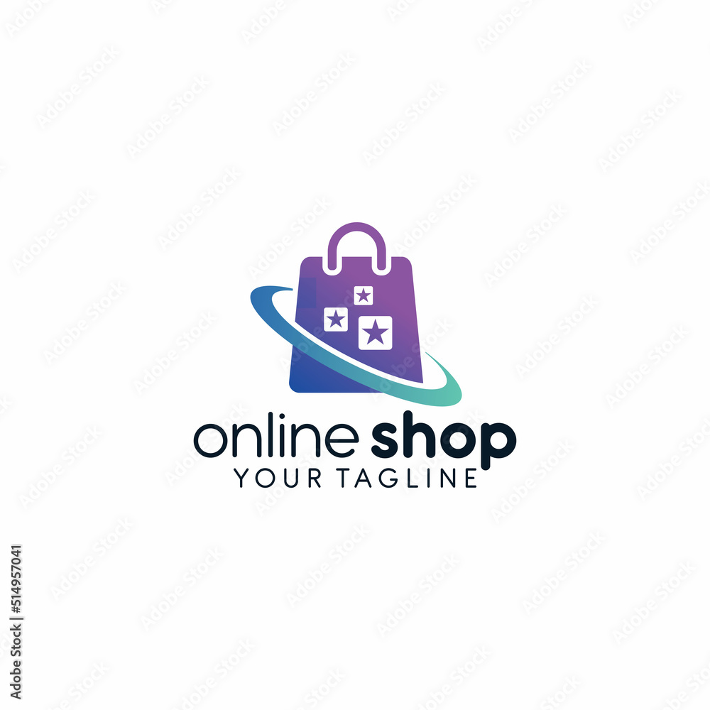 Illustration online shop logo template design with paper bag