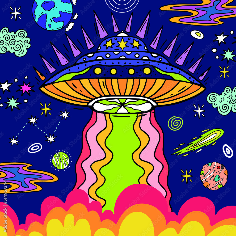Psychedelic banner on the theme of space. Vector. Good for poster, print, web elements, instagram Psychedelic banner on the theme of space. Vector. Good for poster, print, web elements, instagram