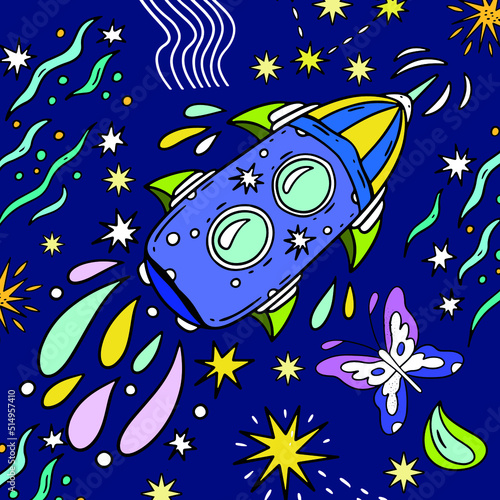 Psychedelic banner on the theme of space. Vector. Good for poster, print, web elements, instagram