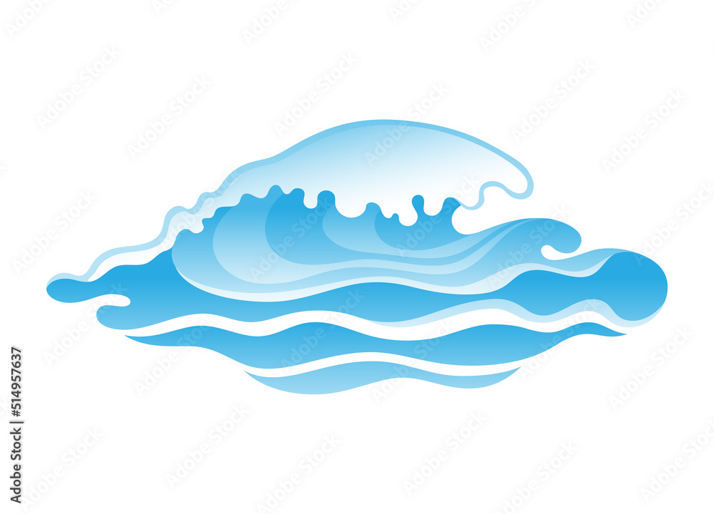 Blue water wave isolated on white background.