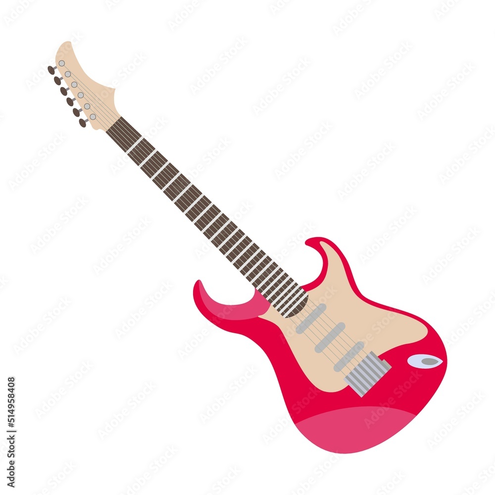 Fototapeta premium Musical instrument electric guitar. Accordion, saxophone, violin, digital piano, speaker. Can be used for music band, concert, ethnic festival