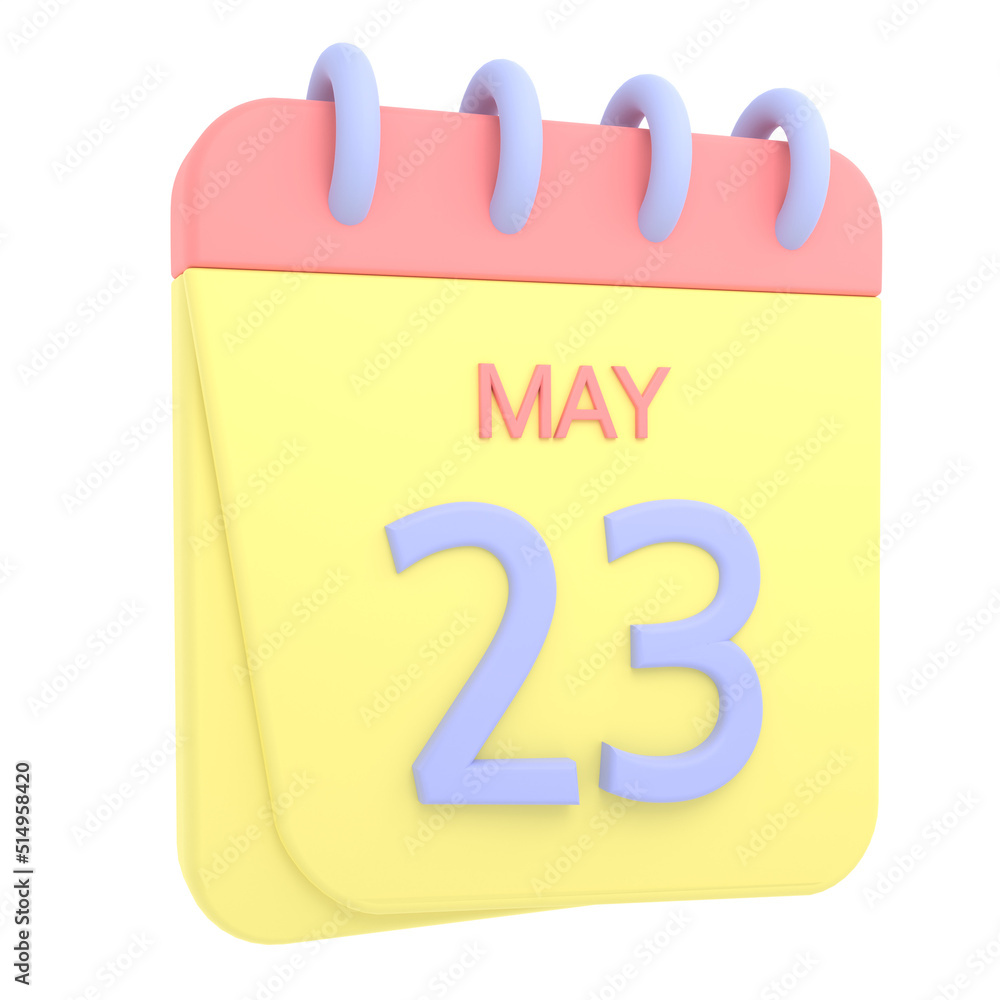 23rd May 3D calendar icon. Web style. High resolution image. White background 23rd May 3D calendar icon. Web style. High resolution image. White background