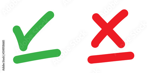 Green checkmark and Red cross isolated on white background. Right and wrong icon . Vector illustration.