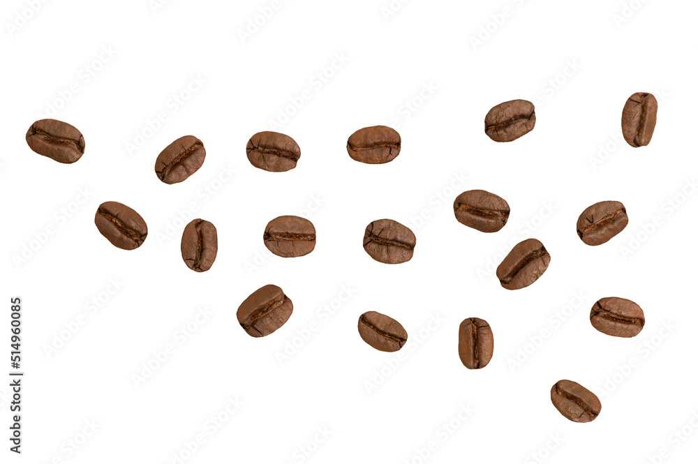 Coffee seeds isolated on white background with clipping path.top view. Coffee seeds isolated on white background with clipping path.top view.