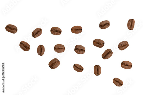 Coffee seeds isolated on white background with clipping path.top view.