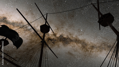 Konstfotografi View of Milky way with mainmast silhouette in foreground (3D Rendering)