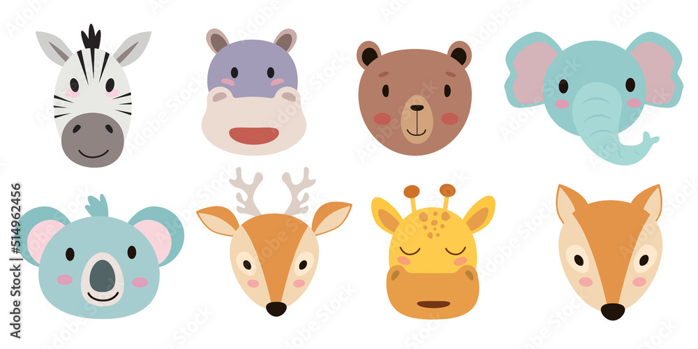 Fototapeta premium Set of cute cartoon animal heads