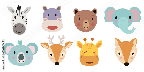 Fototapeta Naklejka Na Ścianę i Meble -  Set of cute cartoon animal heads