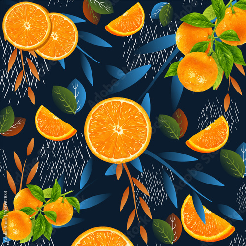 Collage tropical de naranjas, conjunto de patrones sin fisuras. Frutas citricas. 