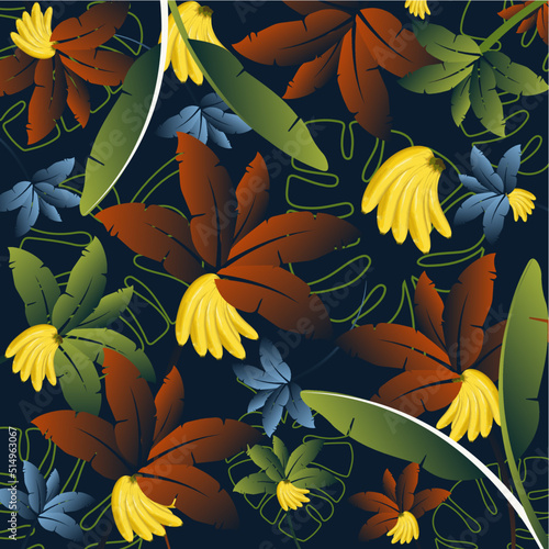 Collage tropical de bananos, patron vectorial. 