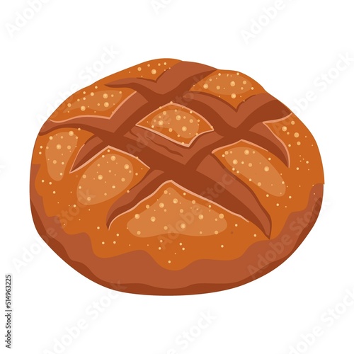 Homebaked bread. Bread assortment flat icon. Cartoon bun, pretzel, cakes, baguette, bagel, whole grain bread isolated vector illustration. Bakery concept