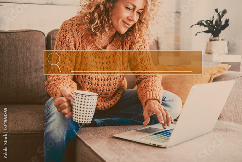 Photography Woman smile in front of laptop surfing the web