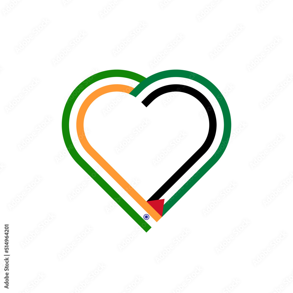 unity concept. heart ribbon icon of india and palestine flags. vector illustration isolated on white background unity concept. heart ribbon icon of india and palestine flags. vector illustration isolated on white background