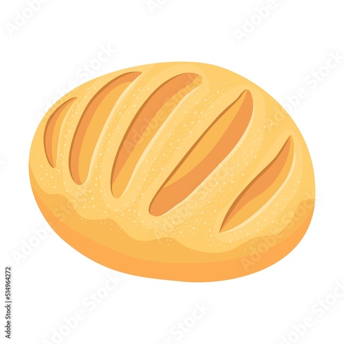 Round white bread. Bread assortment flat icon. Cartoon bun, pretzel, cakes, baguette, bagel, whole grain bread isolated vector illustration. Bakery concept