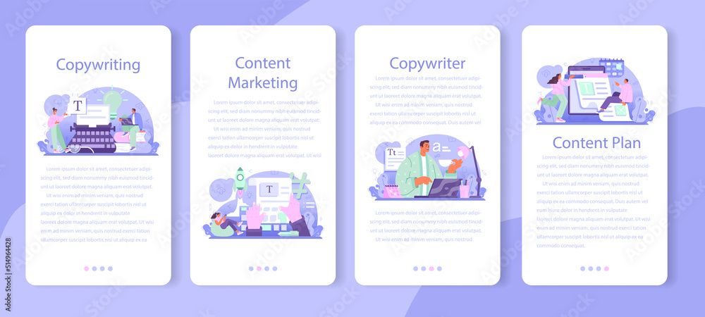Copywriter mobile application banner set. Writing texts for business