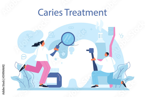 Dentist concept. Dental doctor in uniform treating human teeth