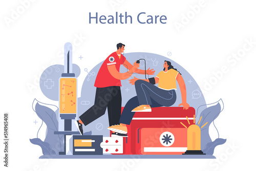 Ambulance concept. Emergency medical technician in the uniform