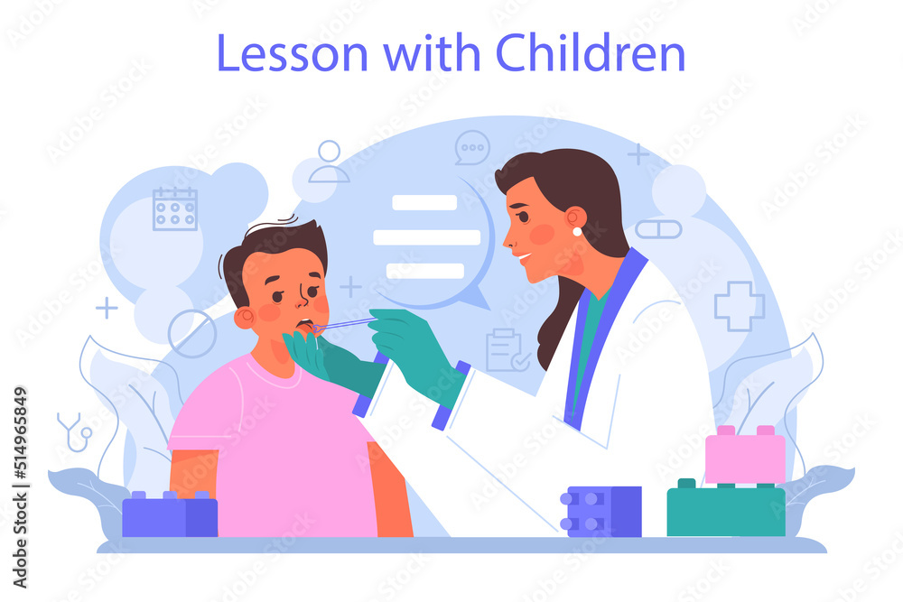 Speech therapist concept. Didactic correction and speech treatment idea Speech therapist concept. Didactic correction and speech treatment idea