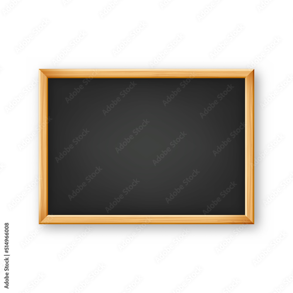 Realistic blank chalkboard in a wooden frame. School blackboard with traces of chalk, writing surface for text or drawing. Presentation board, online studying and e-learning. Vector illustration Realistic blank chalkboard in a wooden frame. School blackboard with traces of chalk, writing surface for text or drawing. Presentation board, online studying and e-learning. Vector illustration