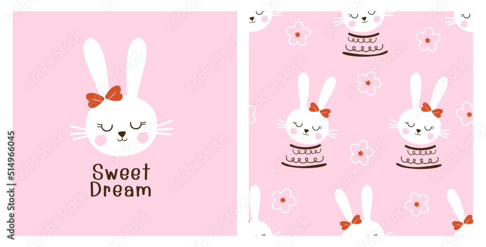 Seamless pattern with rabbits and daisy flower on pink background vector. Seamless pattern with rabbits and daisy flower on pink background vector.