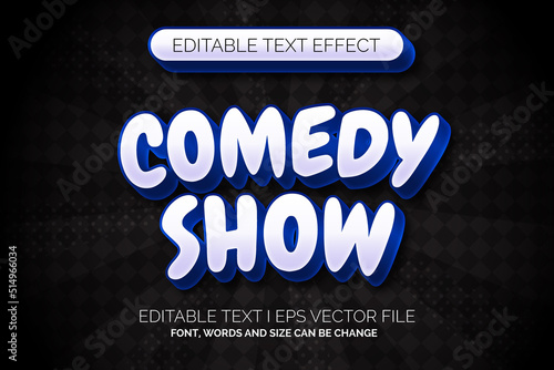 blue white text effect, editable comedy show text style 