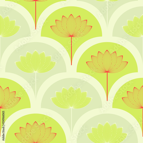 asian style lotus flower seamless pattern in wasabi green shades