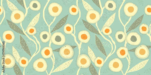 floral seamless pattern childish style soft blue orange shades
