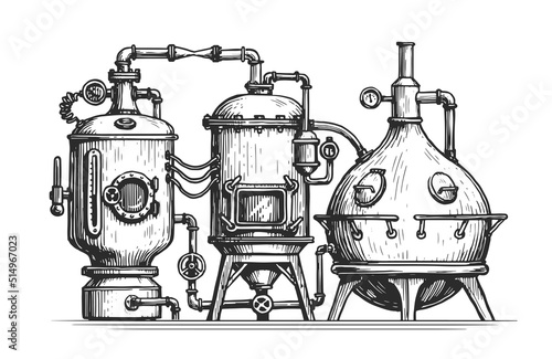 Foto Industrial equipment from copper tanks for distillation of alcohol