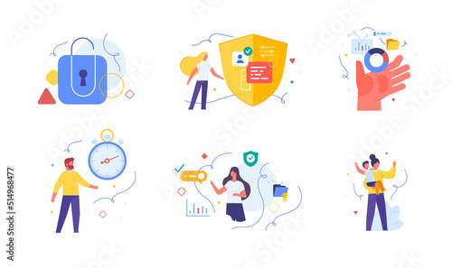 People use gadgets. set of icons, illustration. Smartphones tablets user interface social media.Flat illustration Icons infographics. Landing page site print poster.