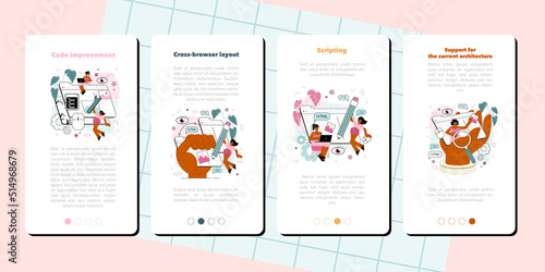 Frontend development mobile application banner set. Website interface