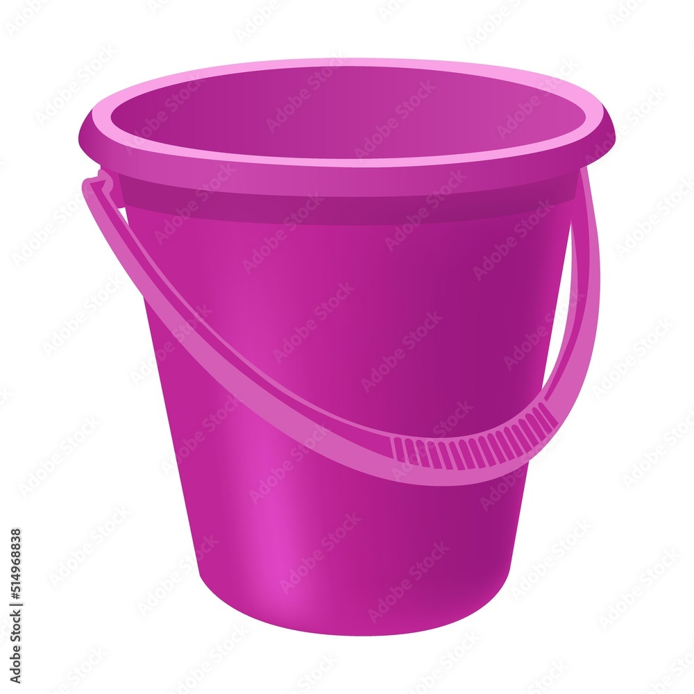 Plastic pail for water and sand. Vector set of household tools on isolated white. Can be used for advertisement - obrazy, fototapety, plakaty 