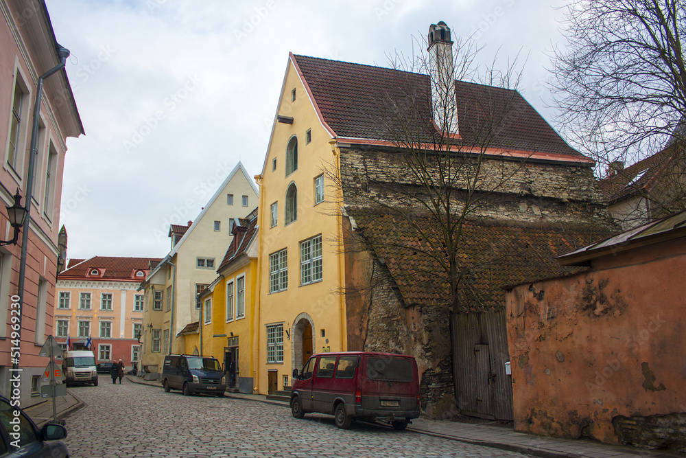 Vintage historic buildings in the Old town of Tallinn, Estonia