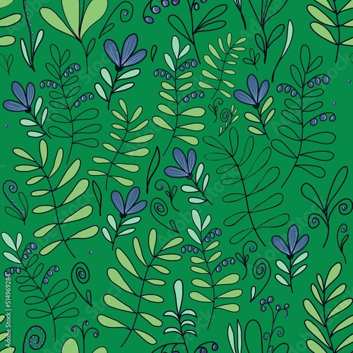 seamless plant pattern grass leaves flowers endless background for packaging, fabric, gifts, textiles