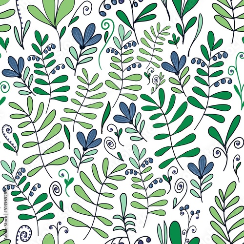 seamless plant pattern grass leaves flowers endless background for packaging, fabric, gifts, textiles
